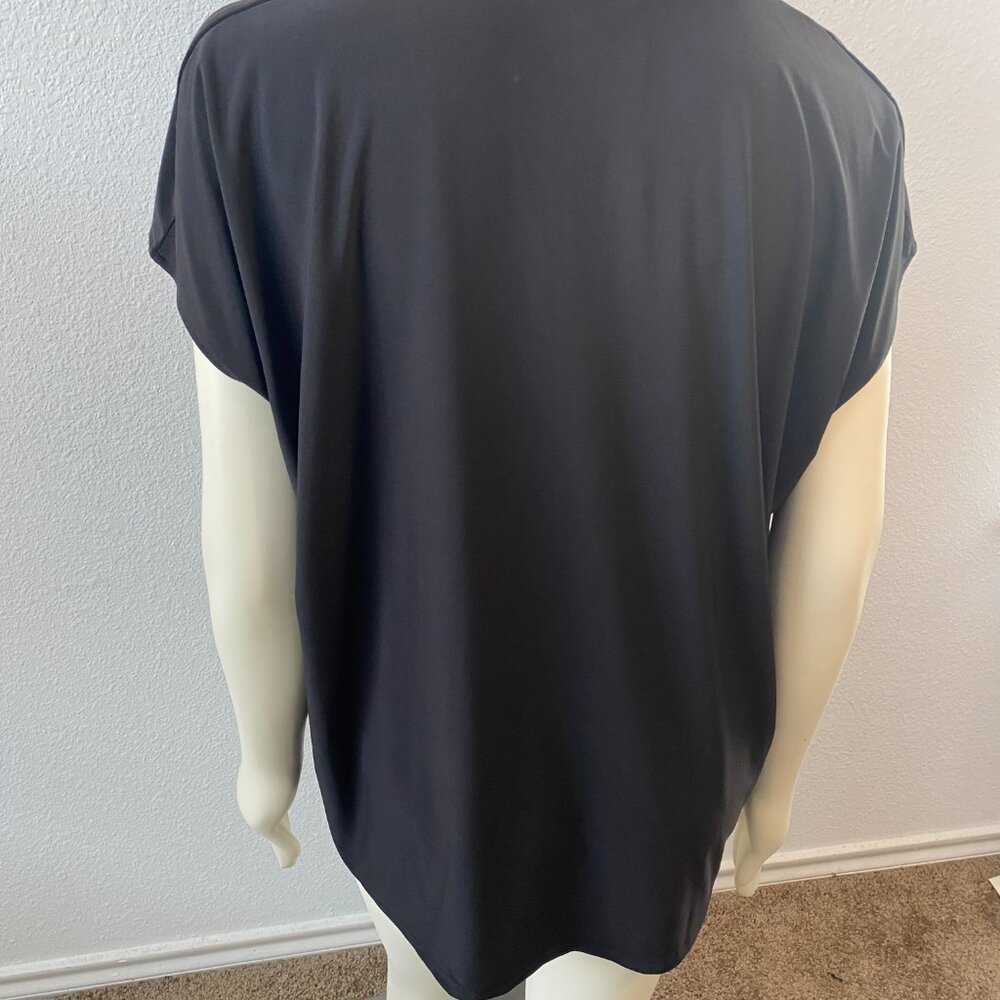 Buffalo David Bitton Women Elevated knit Vneck Black blouse cap sleeve size XXL - Picture 5 of 6